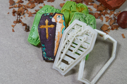 Halloween Coffin with skeleton cookie cutter and stamp