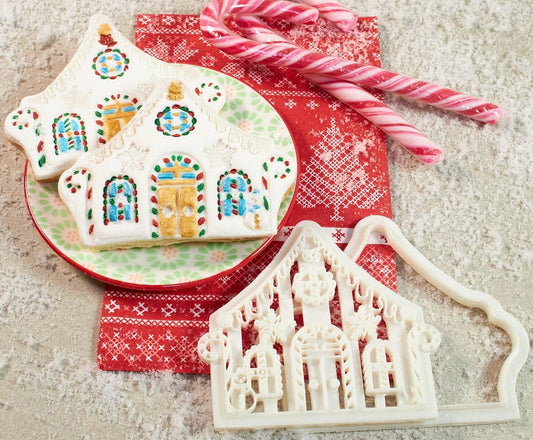 Christmas house cookie cutter and fondant stamp